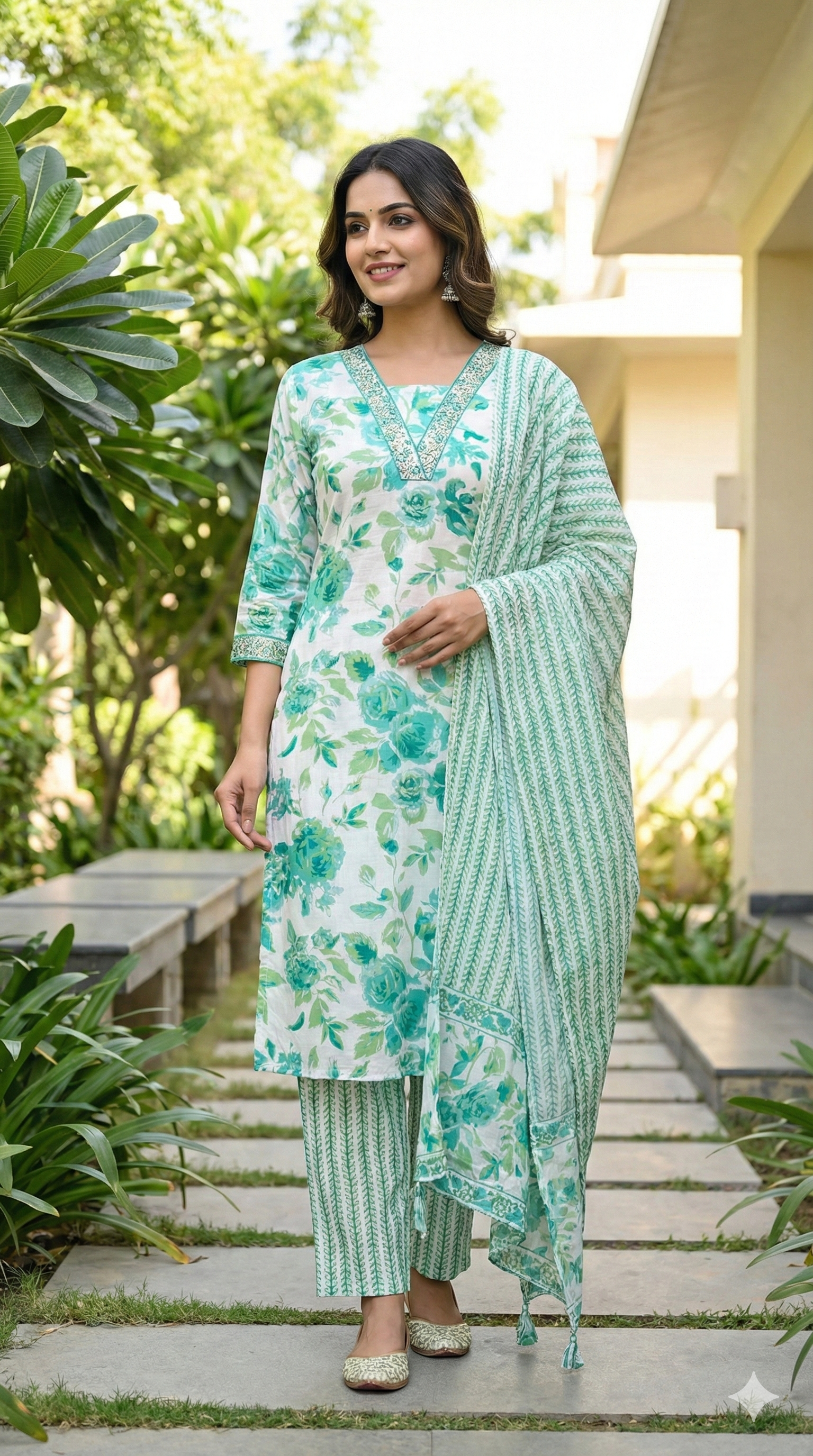 Gulrooh Botanical Bloom Cotton 3-Piece Suit Set