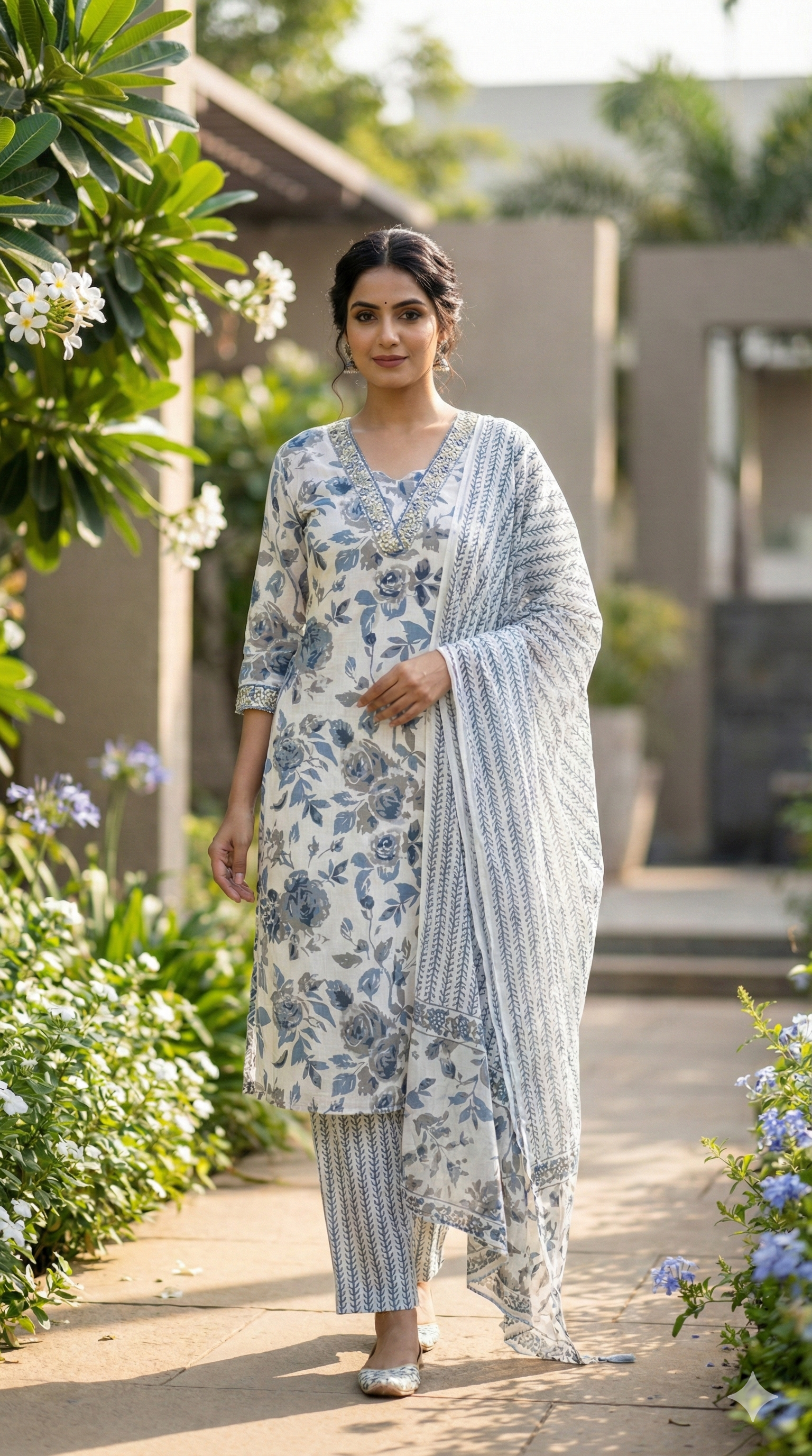 Gulrooh Botanical Bloom Cotton 3-Piece Suit Set