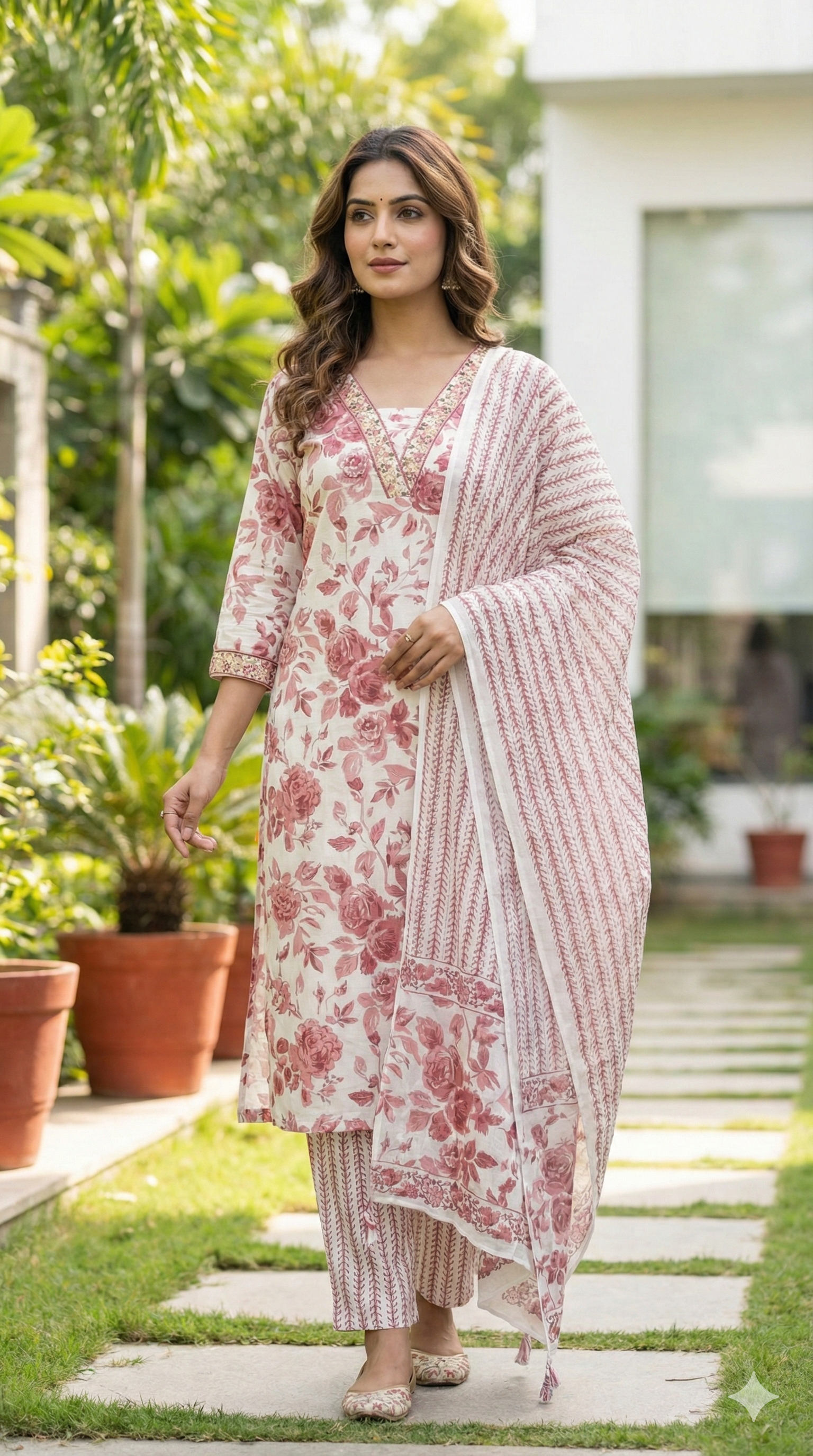 Gulrooh Botanical Bloom Cotton 3-Piece Suit Set