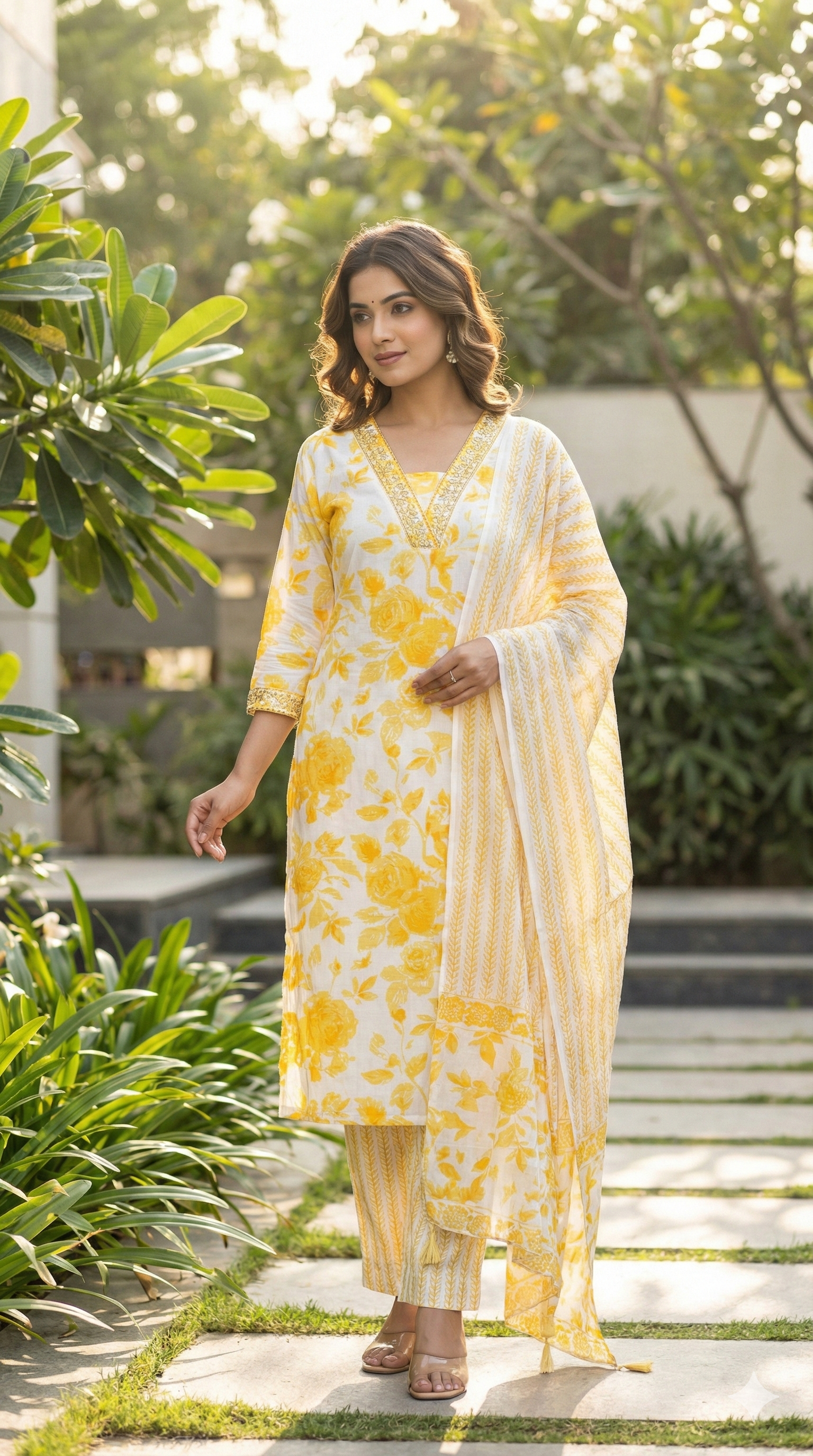 Gulrooh Botanical Bloom Cotton 3-Piece Suit Set