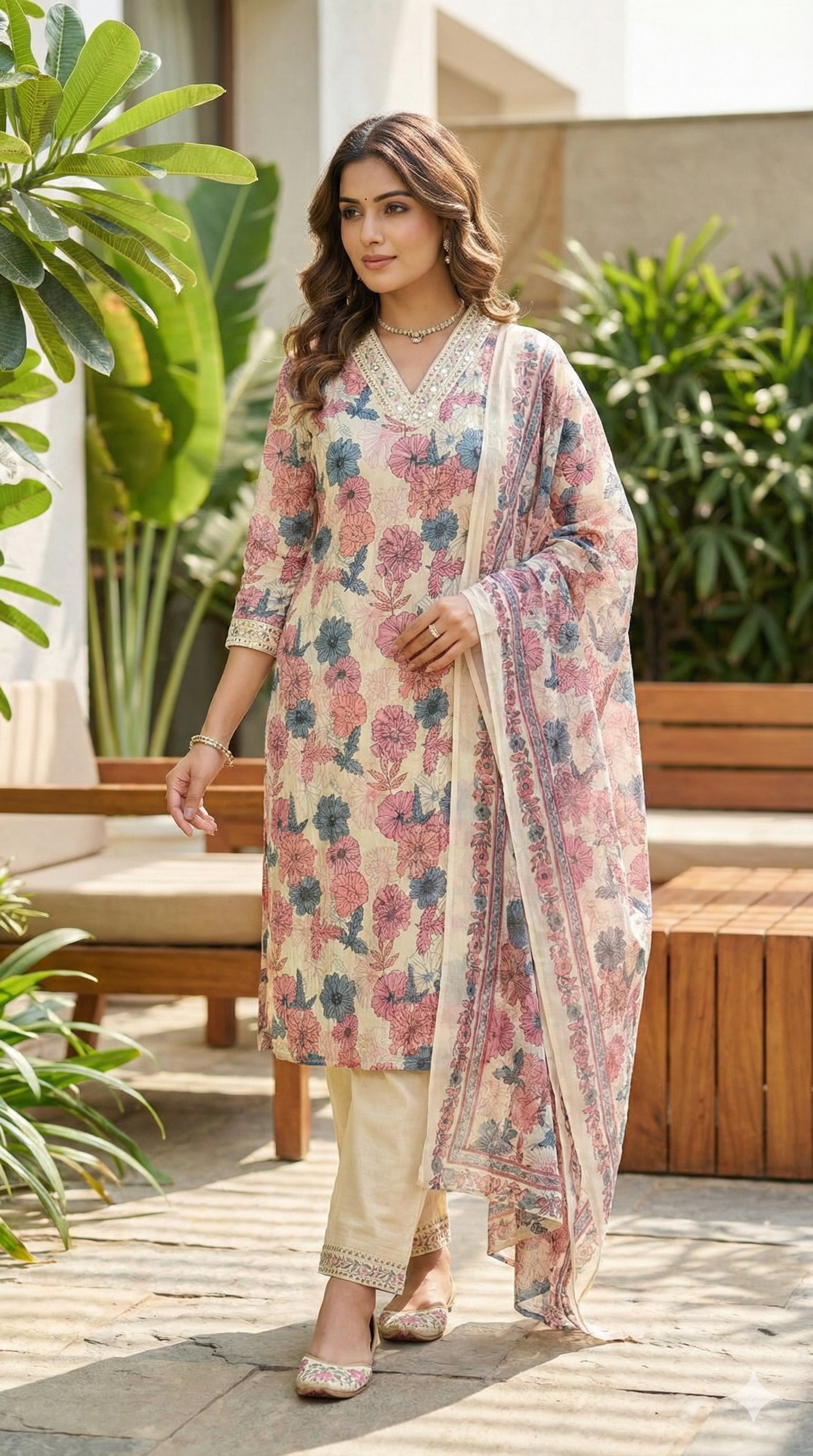 Gulzar Floral Block Print Cotton 3-Piece Suit Set