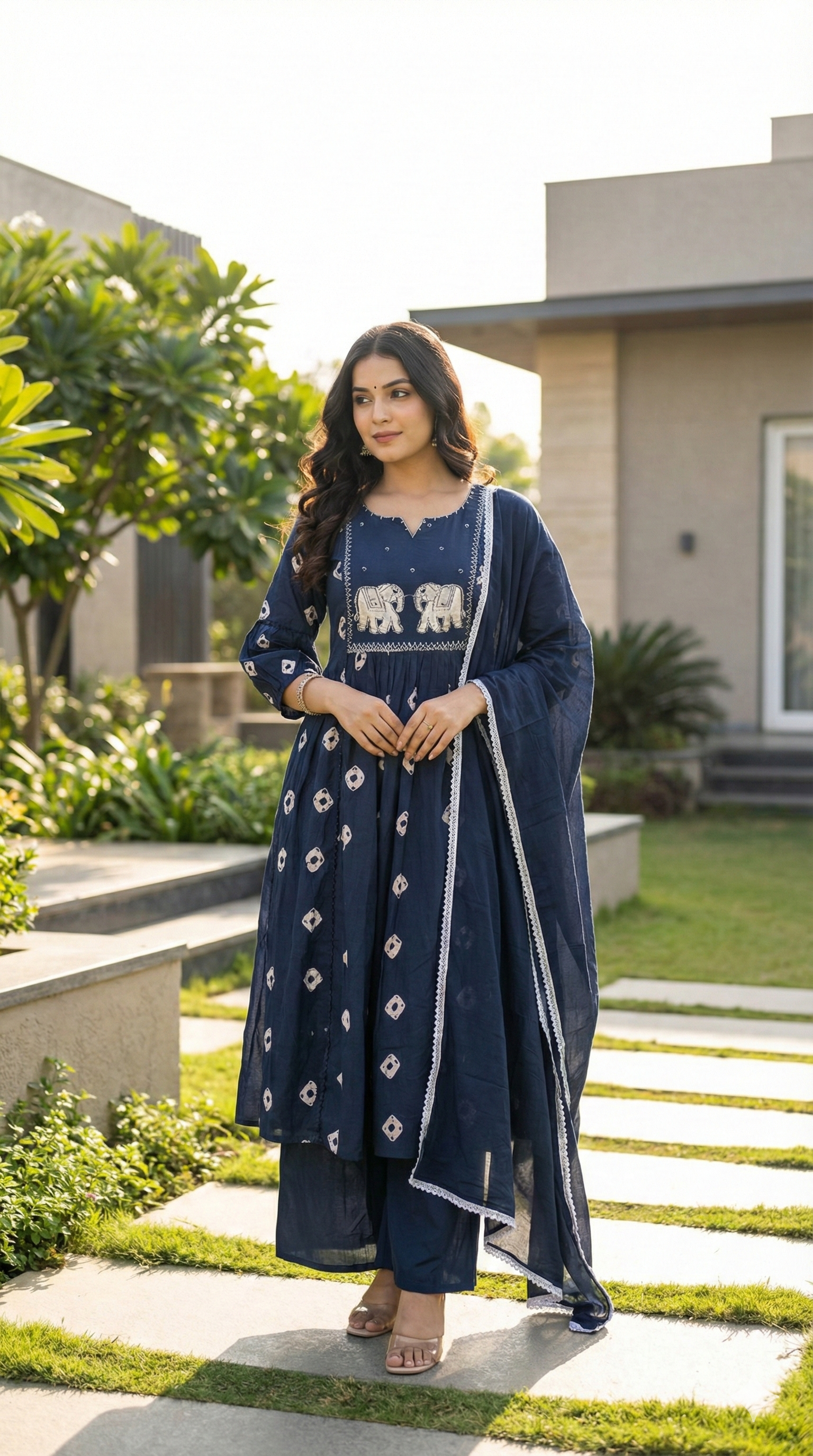 Rajhathi Elephant Motif Cotton 3-Piece Suit Set