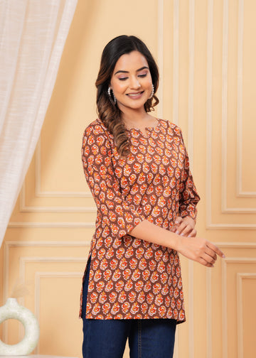 Brown Red Yog Short Kurta