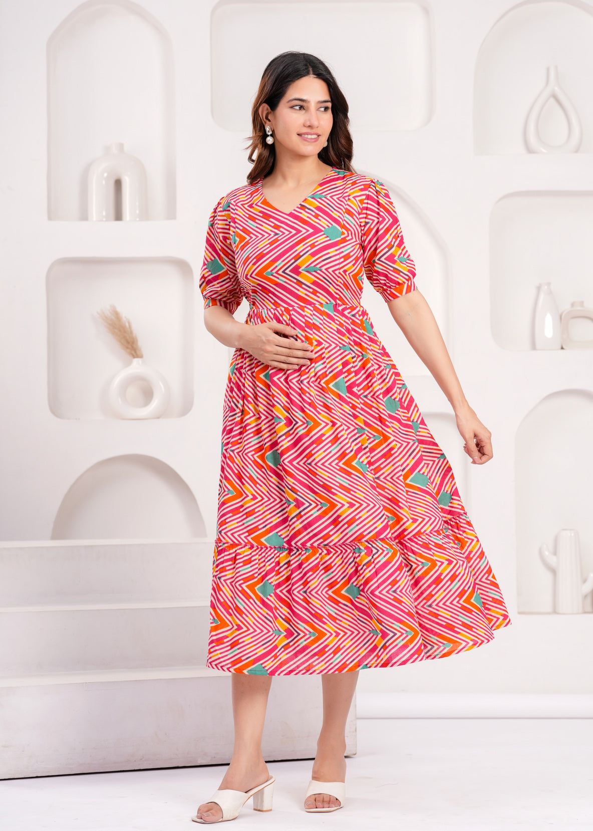 Coral Chevron Maternity Dress ❤️