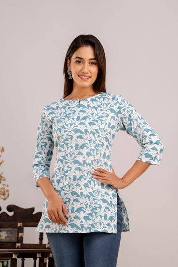 Lilly Flower Blue Short Kurta