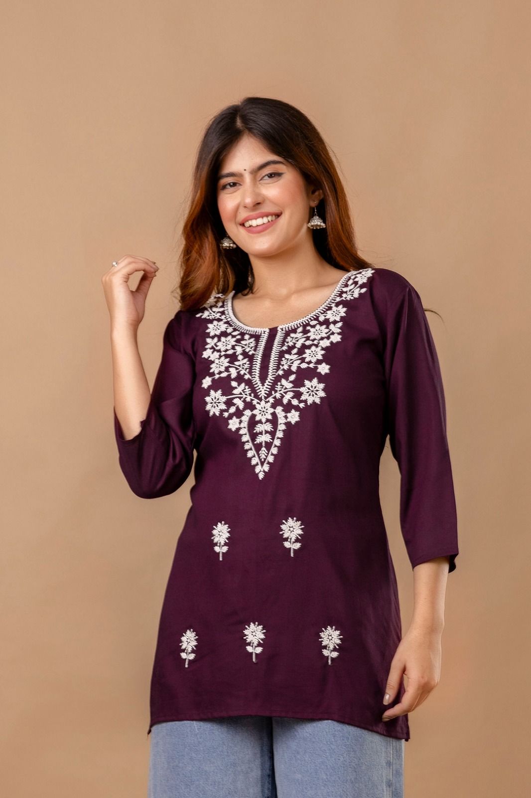 Mahroon Blossom Embroidery Top