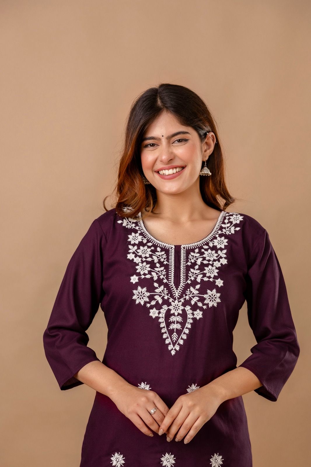 Mahroon Blossom Embroidery Top