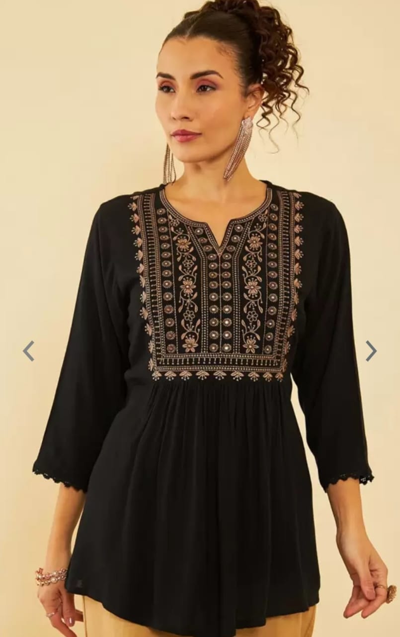 Black Glow Embroidered Kurti