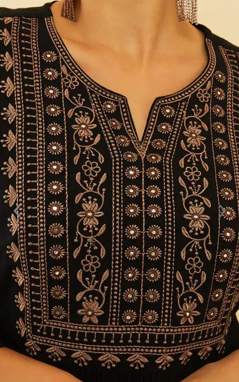 Black Glow Embroidered Kurti