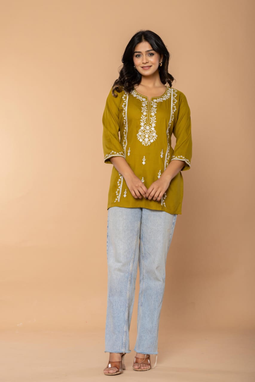 Olive Bloom Embroidery Top