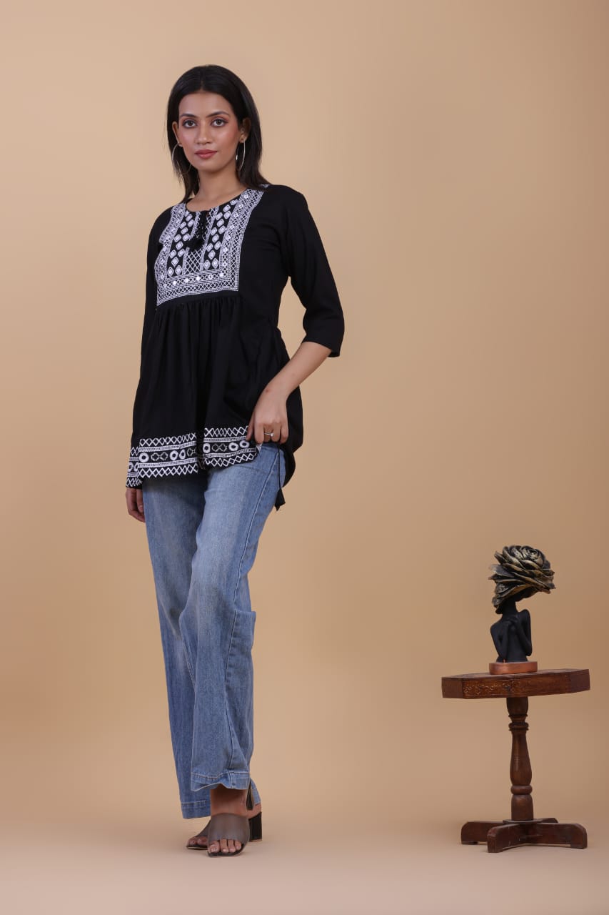 Black Elegance Embroidery Top