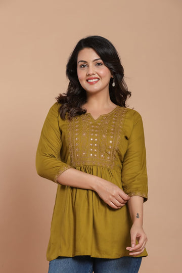 Mustard Glow Embroidered Kurti