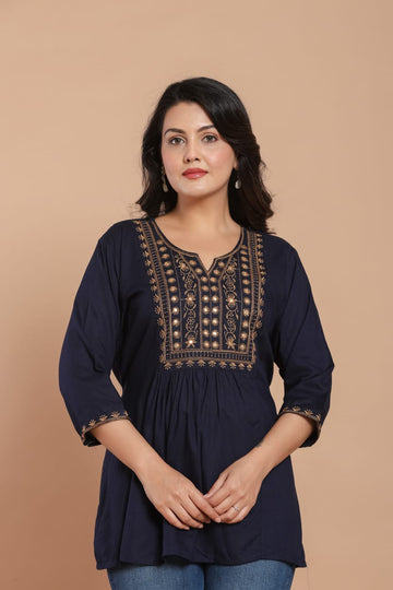 Midnight Glow Embroidered Kurti