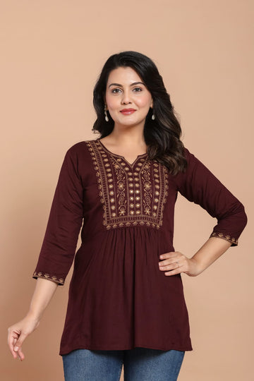 Mahroon Glow Embroidered Kurti