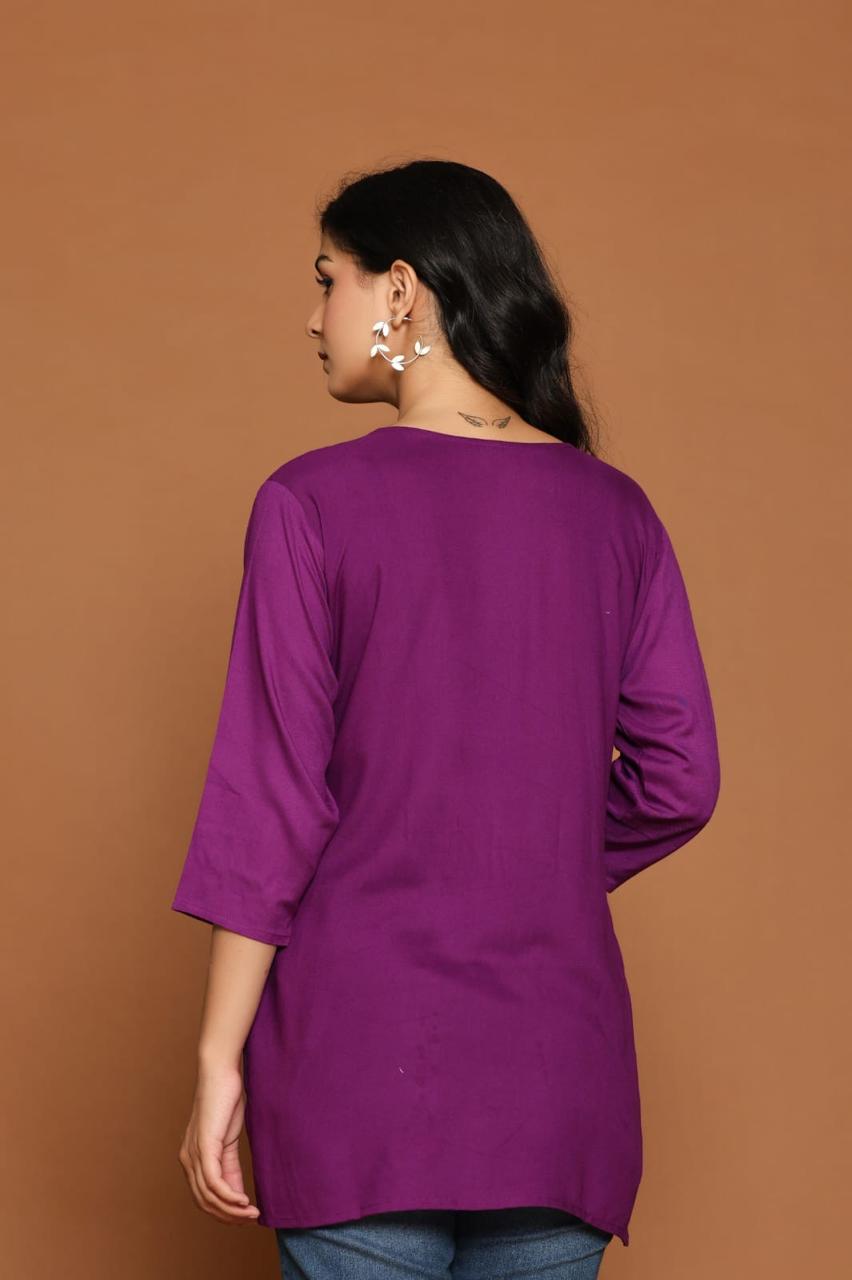 Purple Blossom Embroidery Top