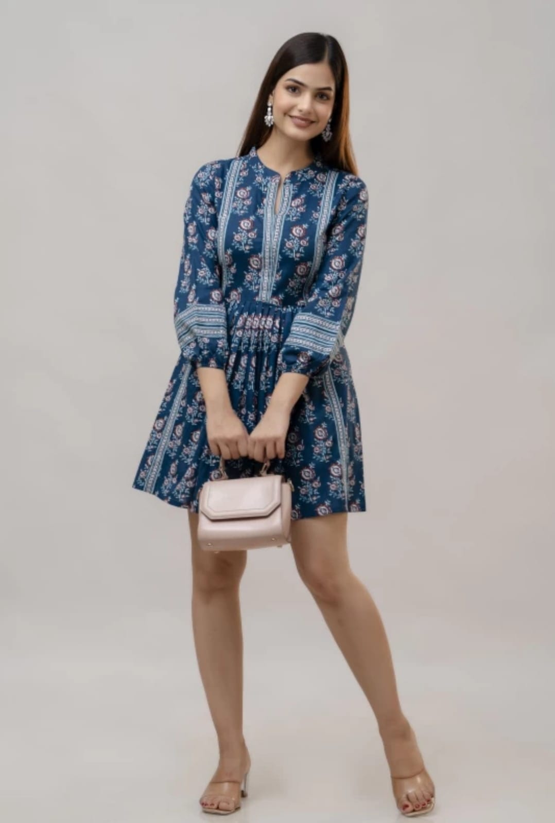 Indigo Bloom Smocked Tunic Dress