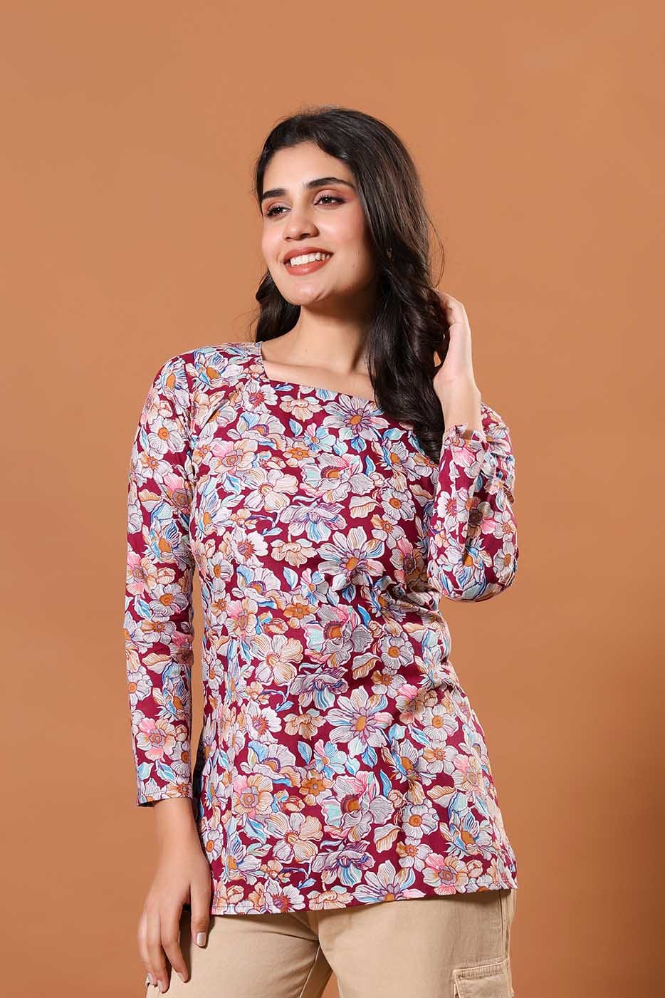 Crimson Garden Cotton Kurti