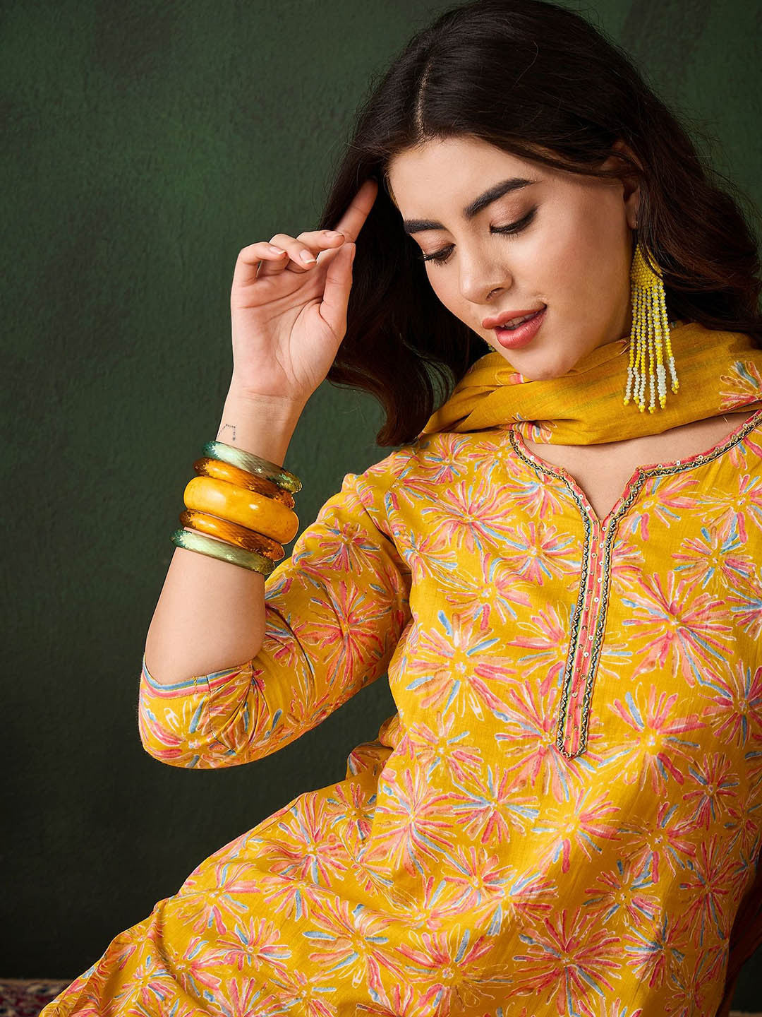 Mustard Gulrang Bloom 3-Piece Suit Set