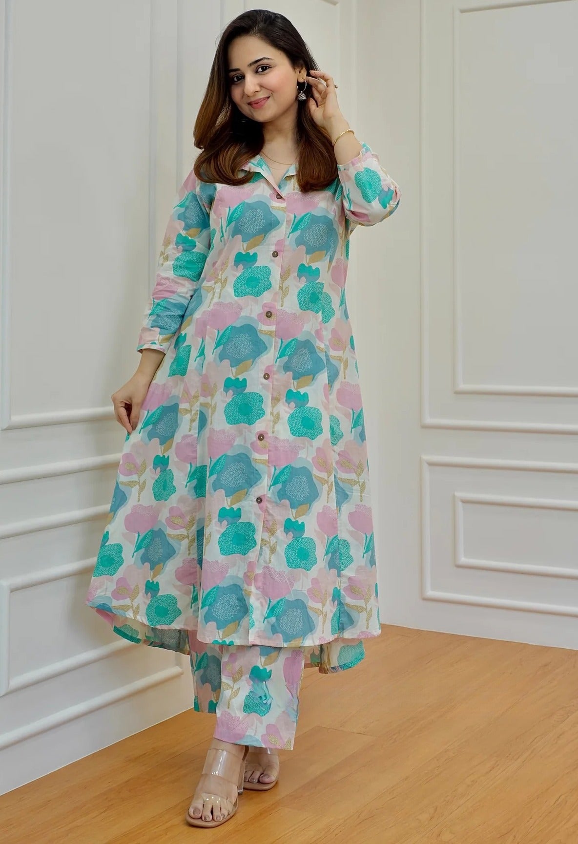 Pastel Floral Flared Kurta Set