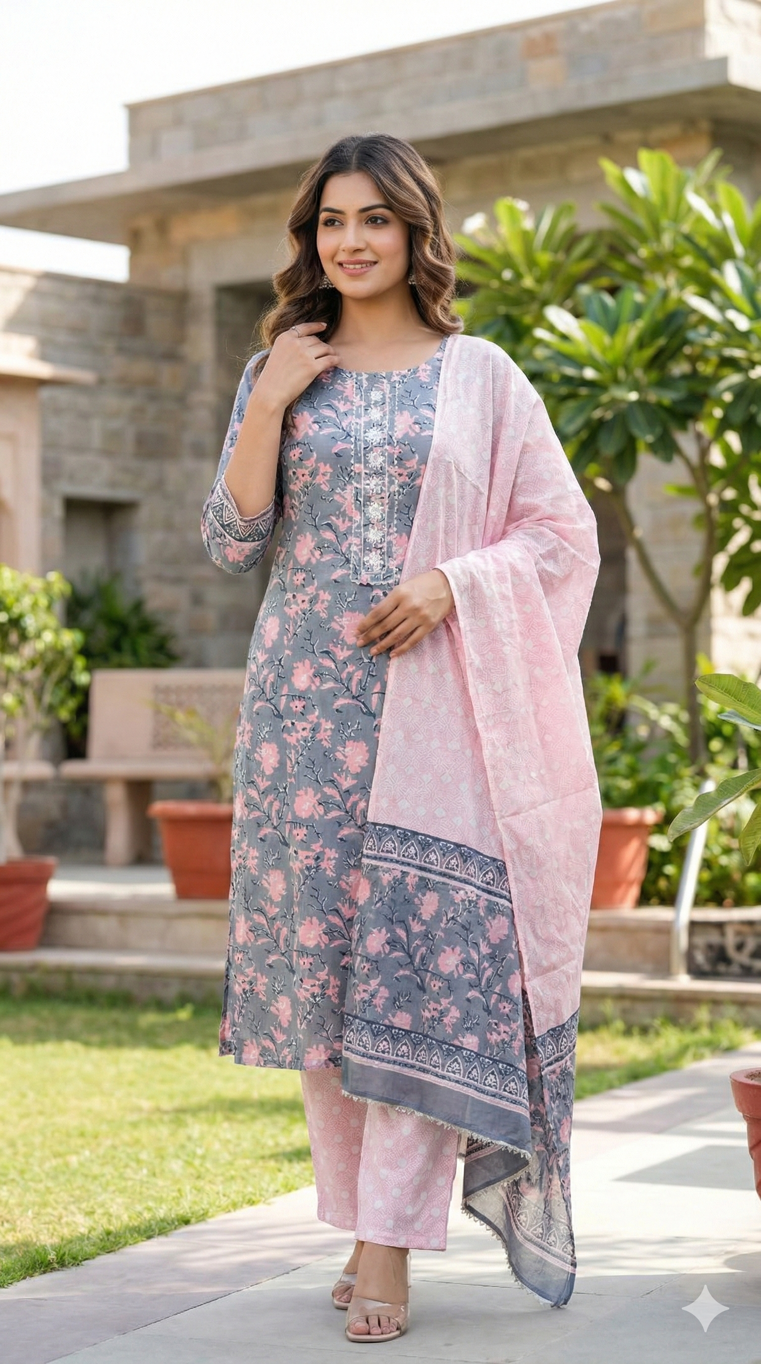Noorika Pastel Floral Cotton 3-Piece Suit Set