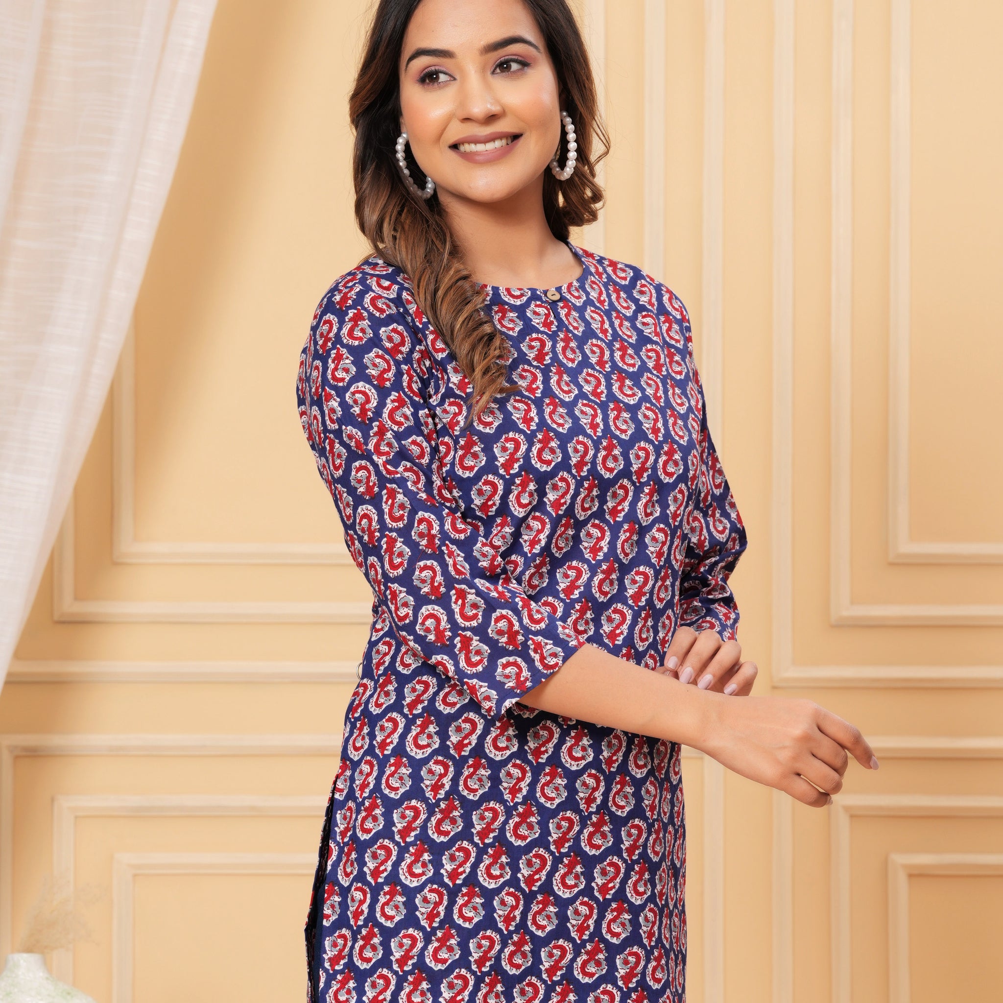 Sky Red Yog Short Kurta