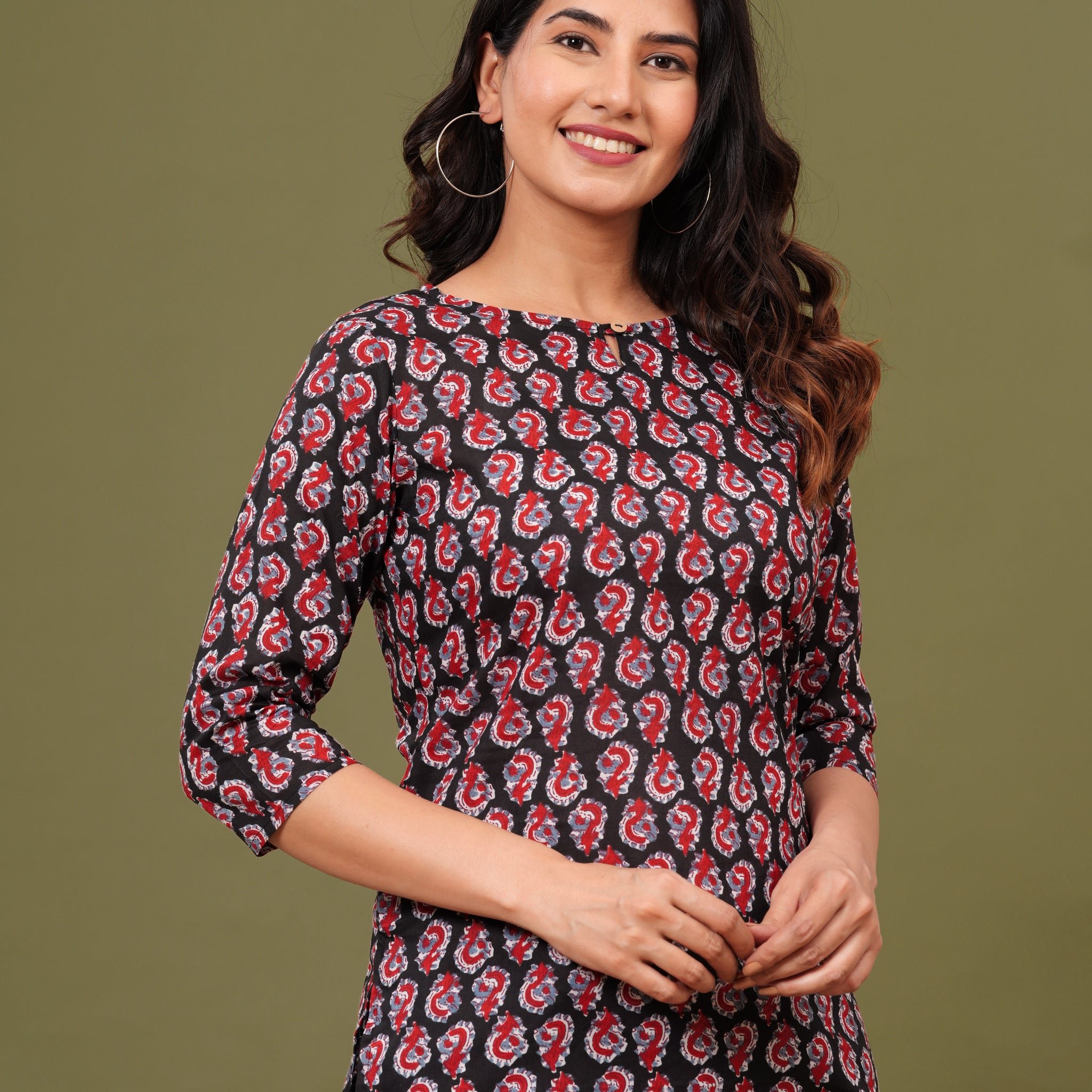 Black Red Short Kurta