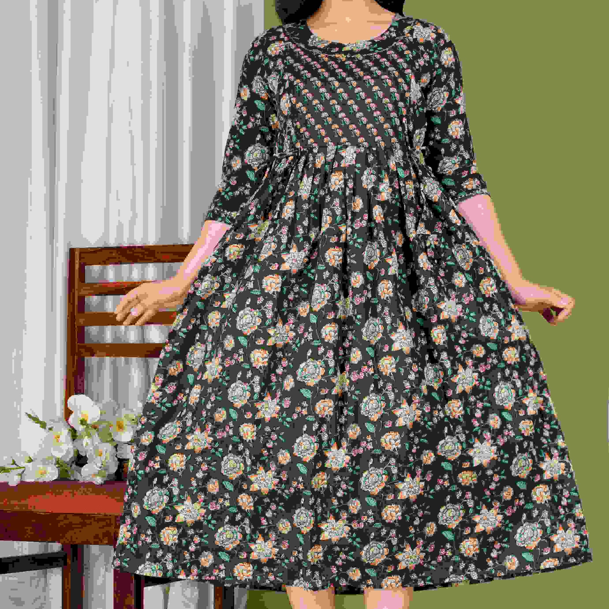 Midnight Bloom Maternity Dress