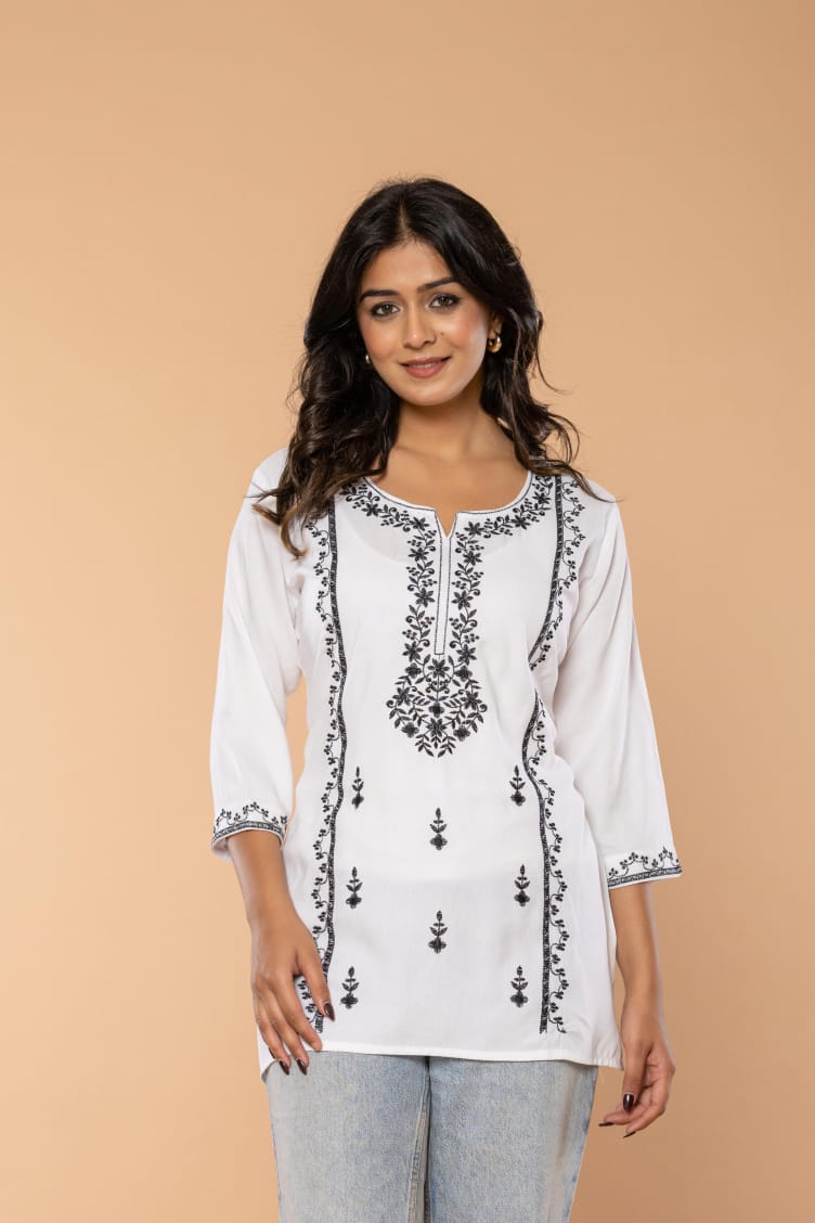 White Bloom Embroidery Top