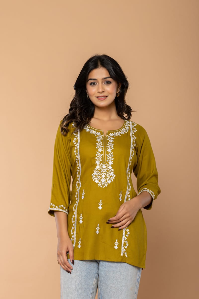 Olive Bloom Embroidery Top