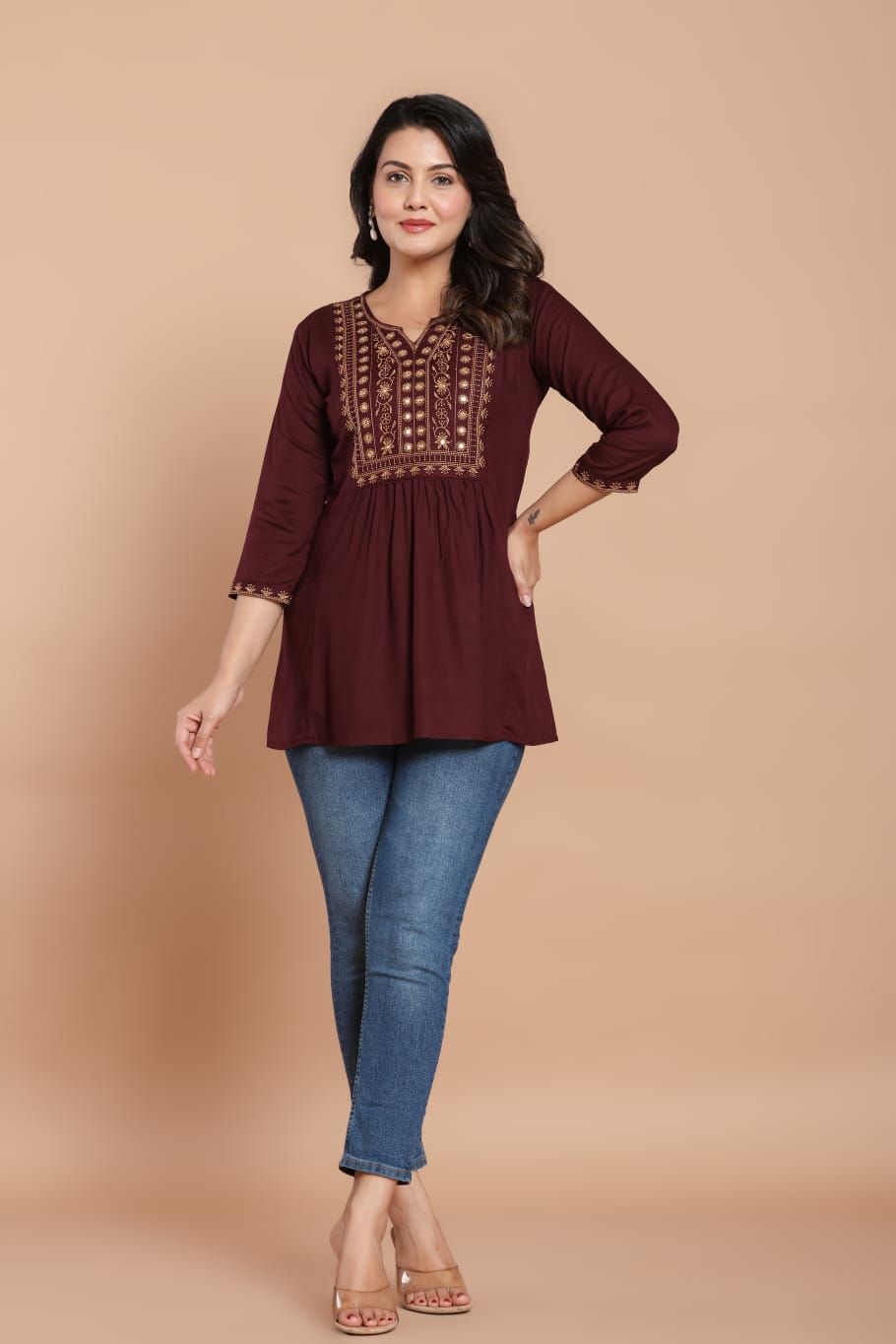 Mahroon Glow Embroidered Kurti