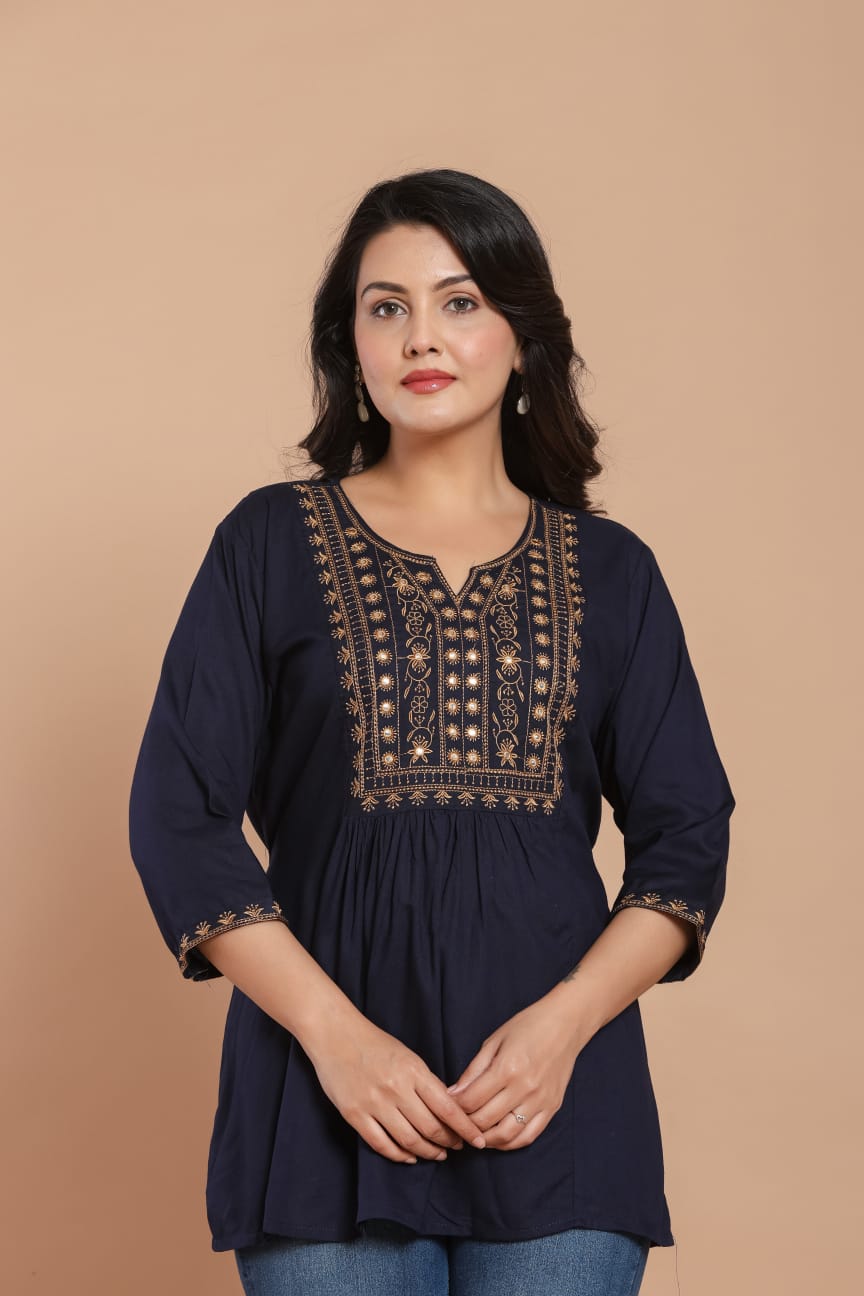 Midnight Glow Embroidered Kurti