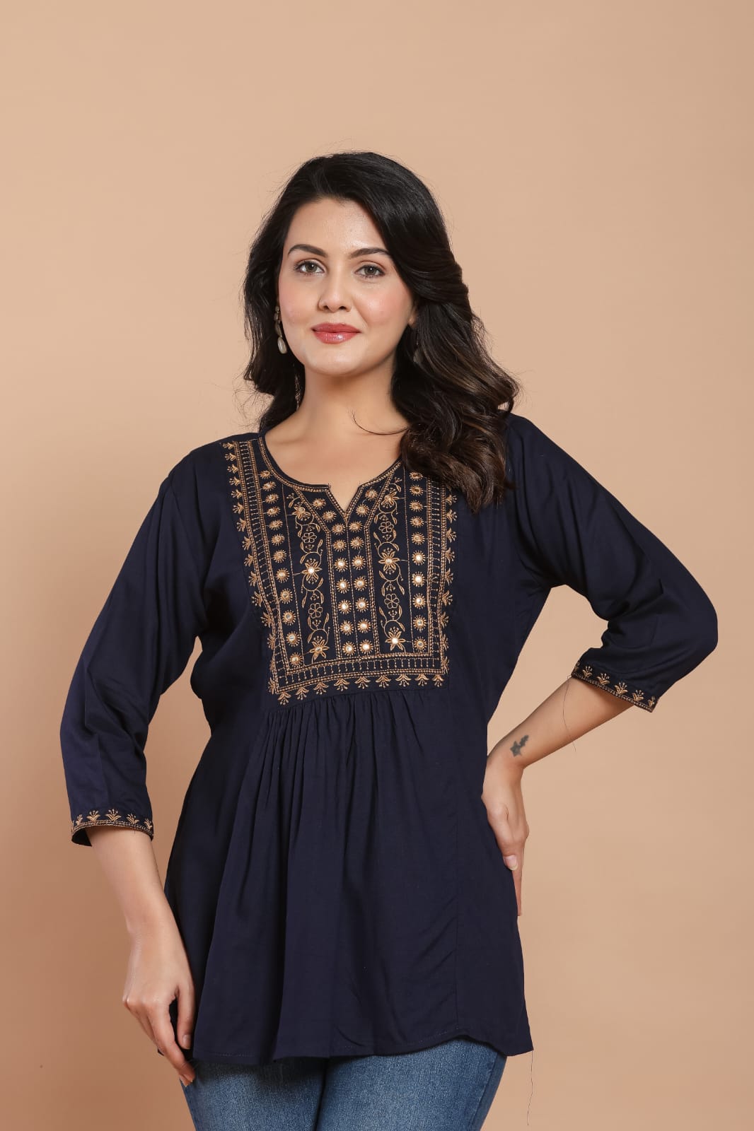 Midnight Glow Embroidered Kurti