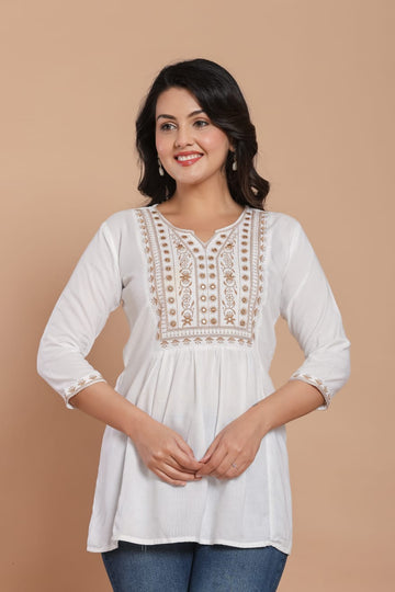 White Glow Embroidered Kurti