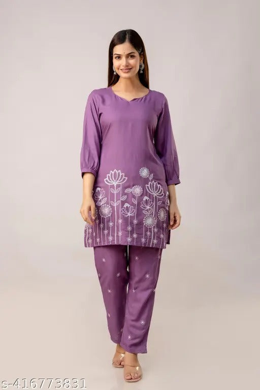 Lavender Blossom Embroidered Co-Ord Set