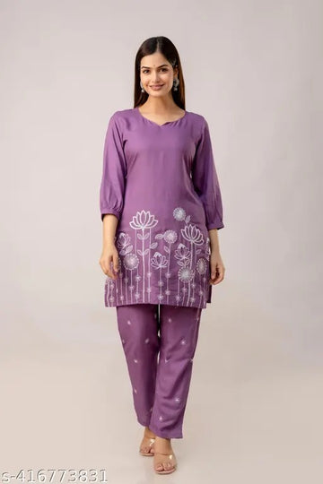 Lavender Blossom Embroidered Co-Ord Set