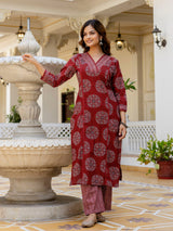 Maroon Ajrakh Heritage 3-Piece Suit Set