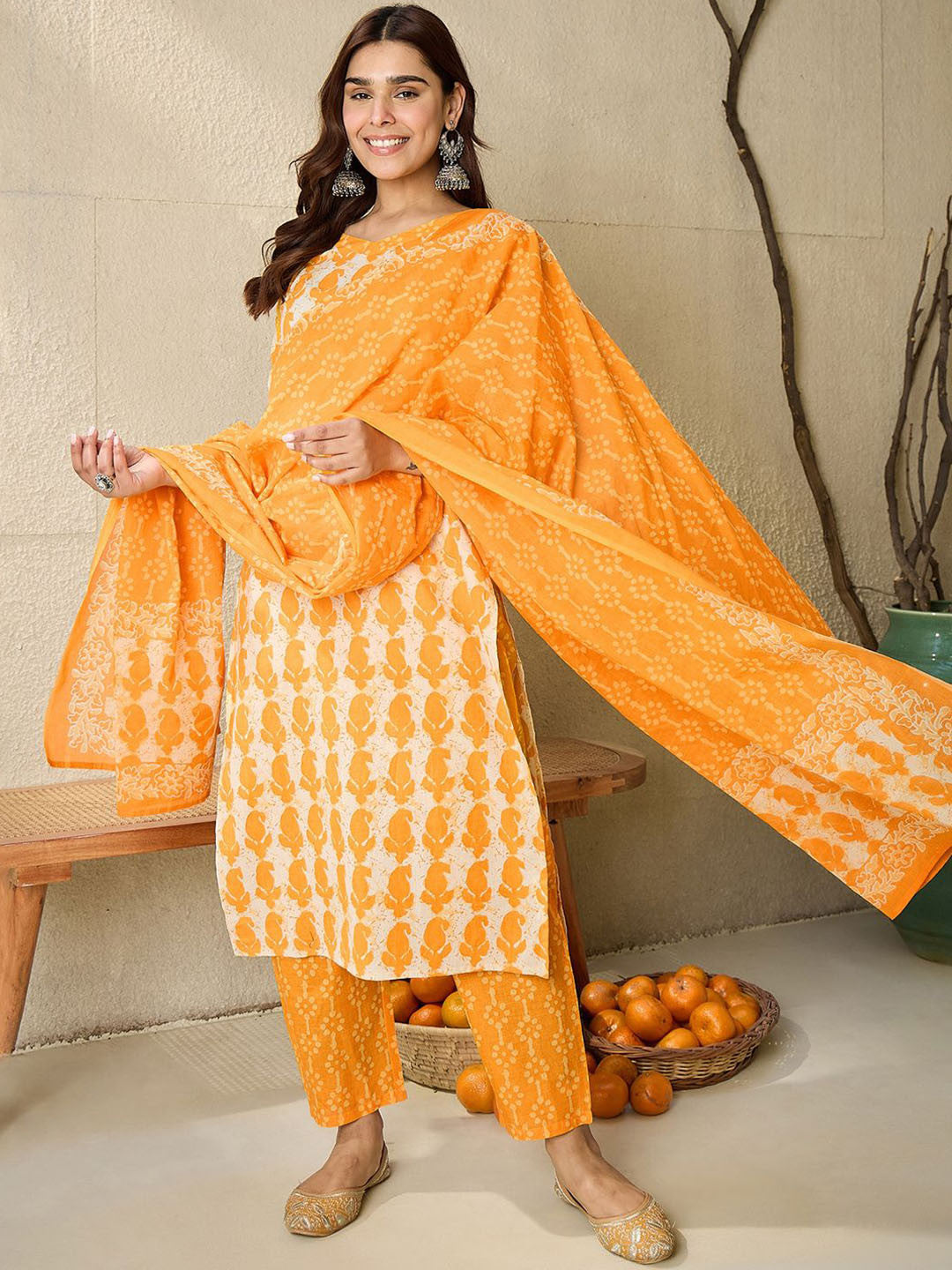 Sunlit Amber Blossom 3-Piece Suit Set